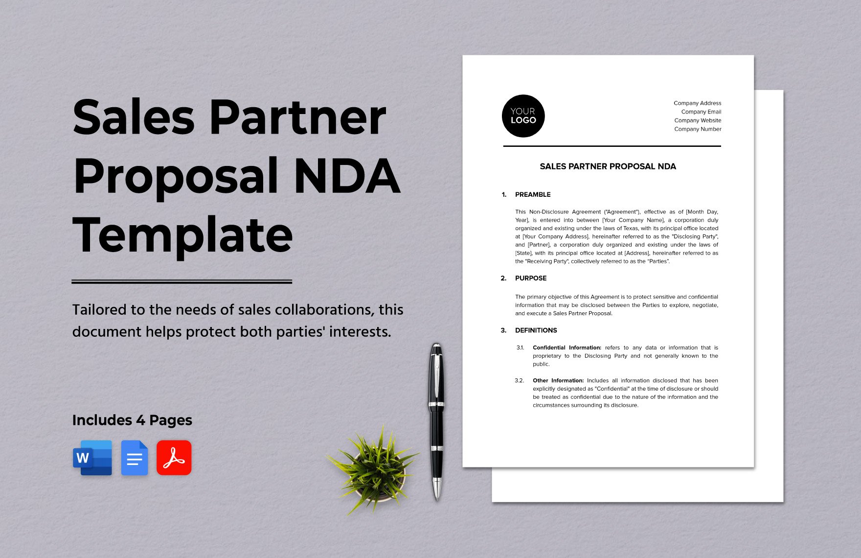 Sales Partner Proposal NDA Template in Word, Google Docs, PDF