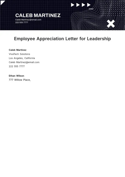 Free Employee Appreciation Letter For Leadership Template to Edit Online