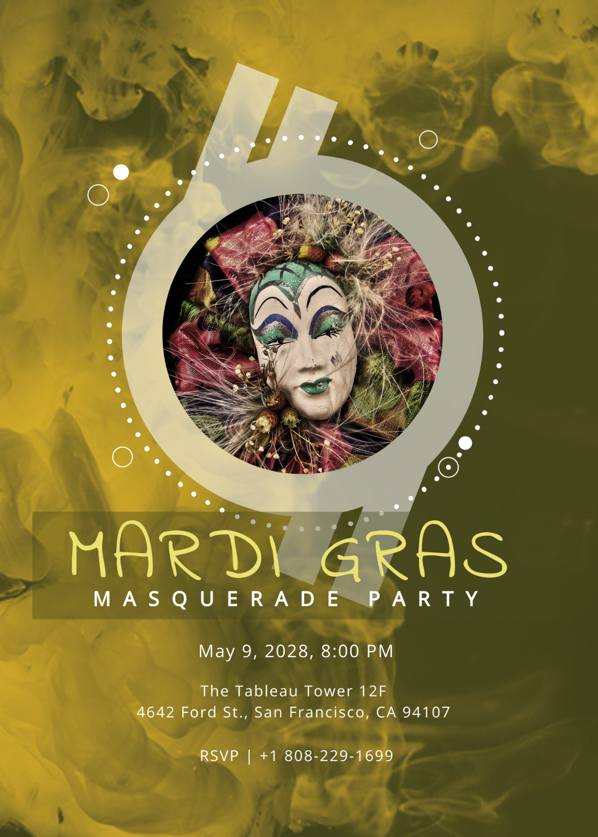 Masquerade Ball Invitation Mardi Gras Party Template