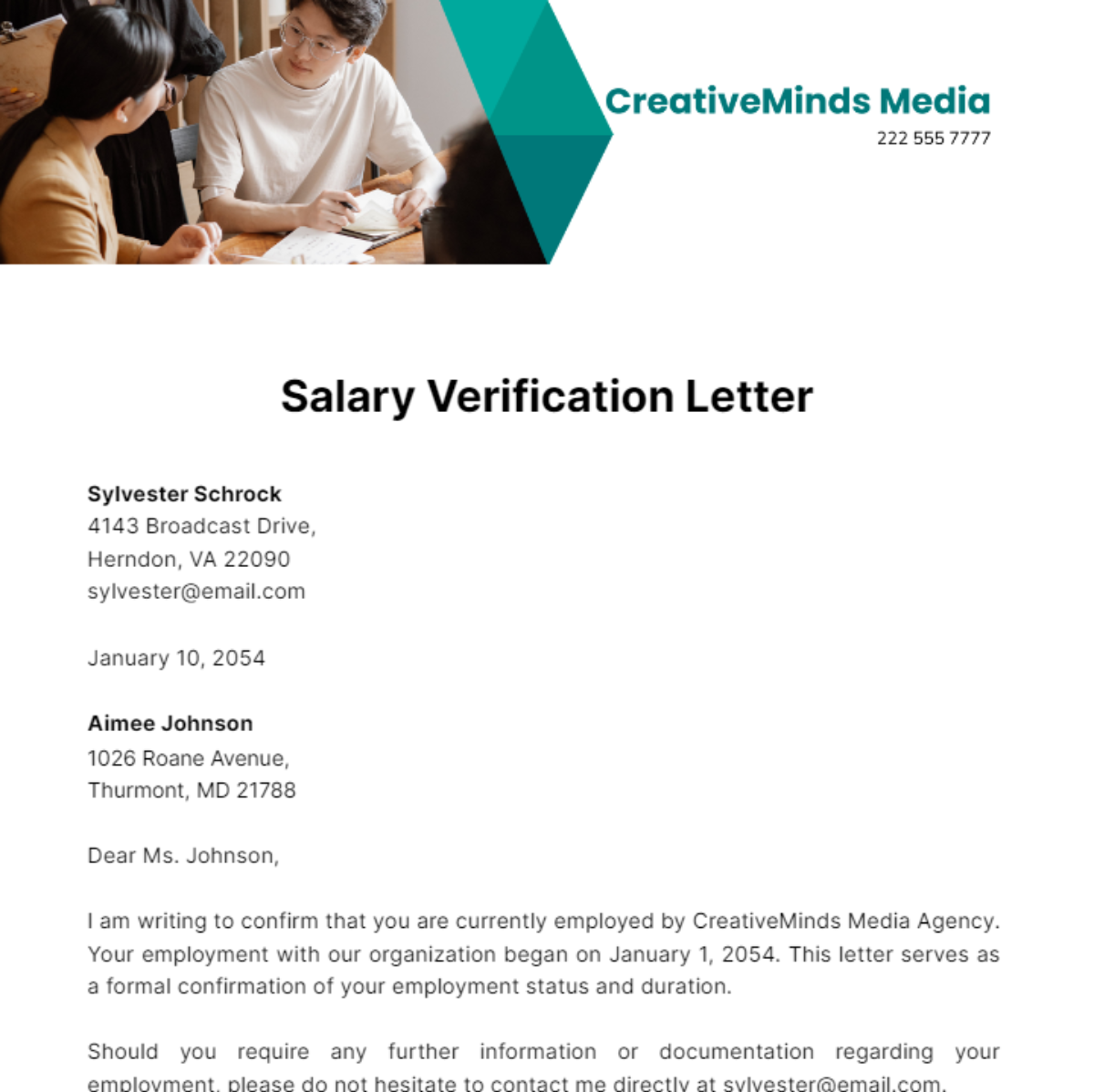 Free Salary Verification Letter Template