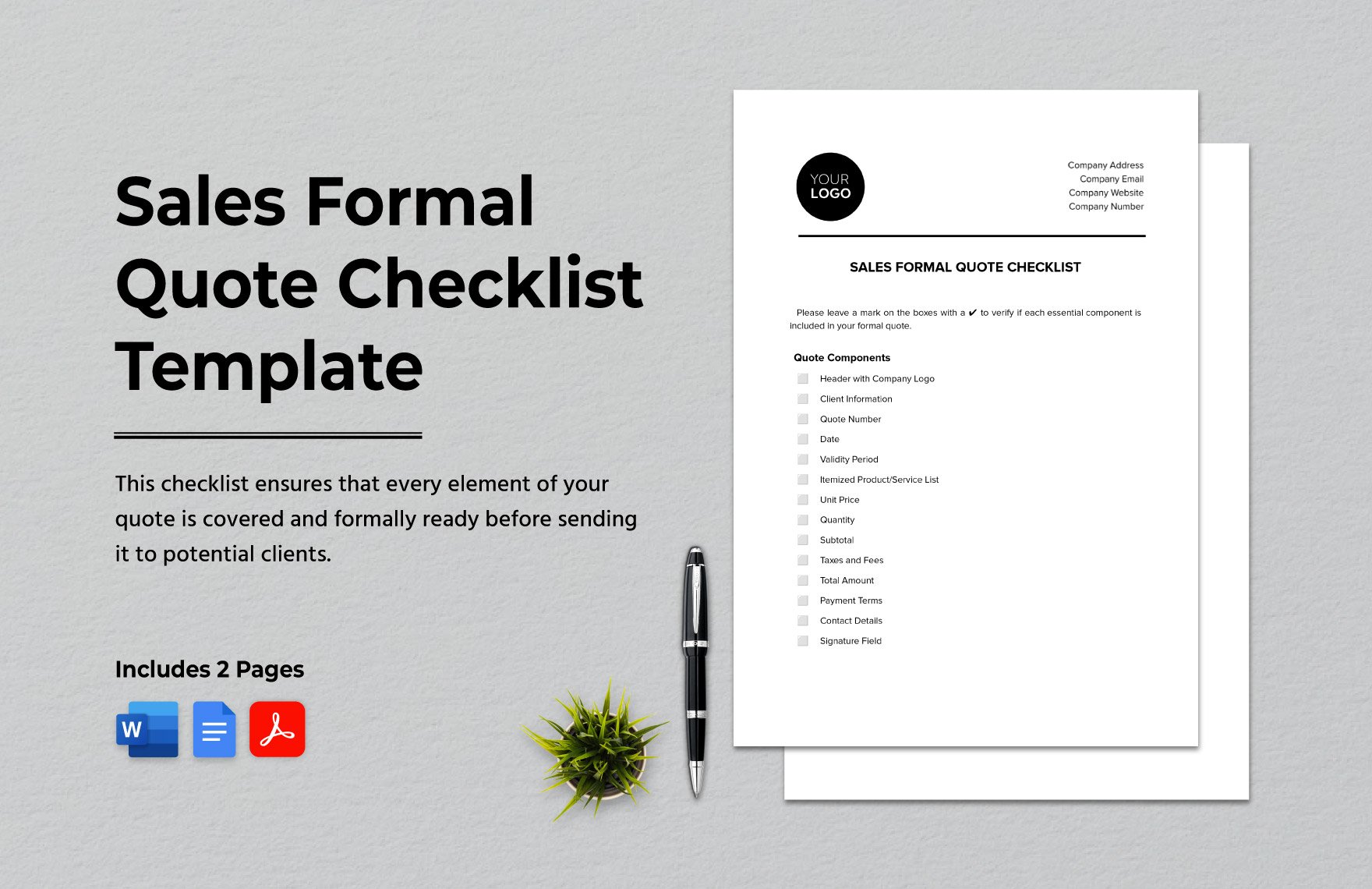 Sales Formal Quote Checklist Template in Word, Google Docs, PDF