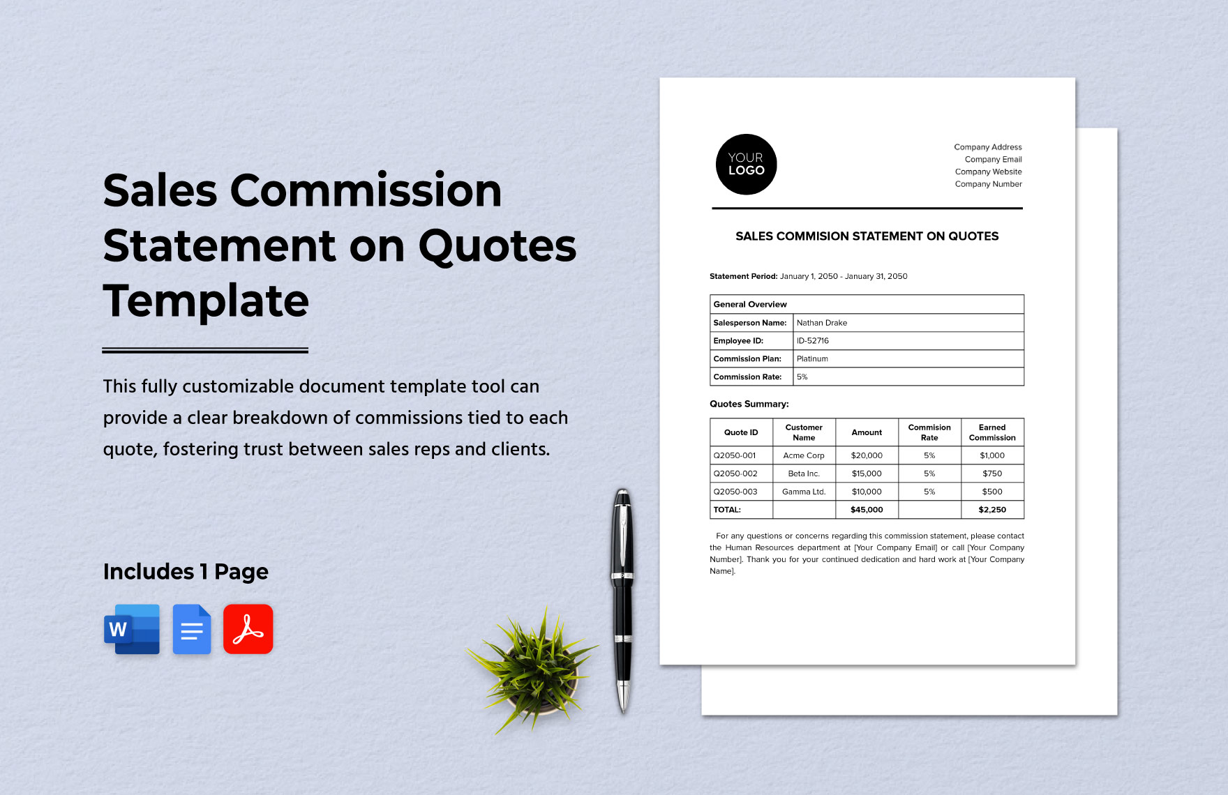 Sales Commission Statement on Quotes Template