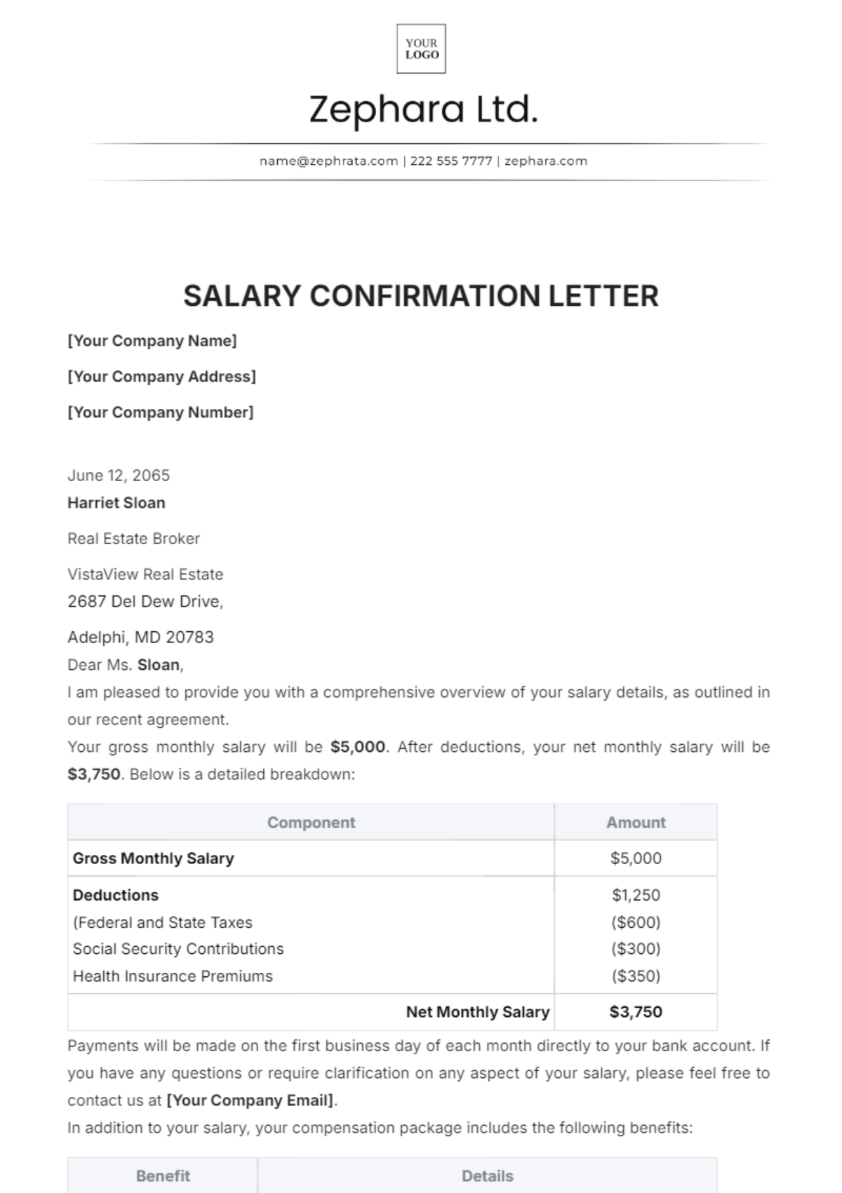 Salary Confirmation Letter Template