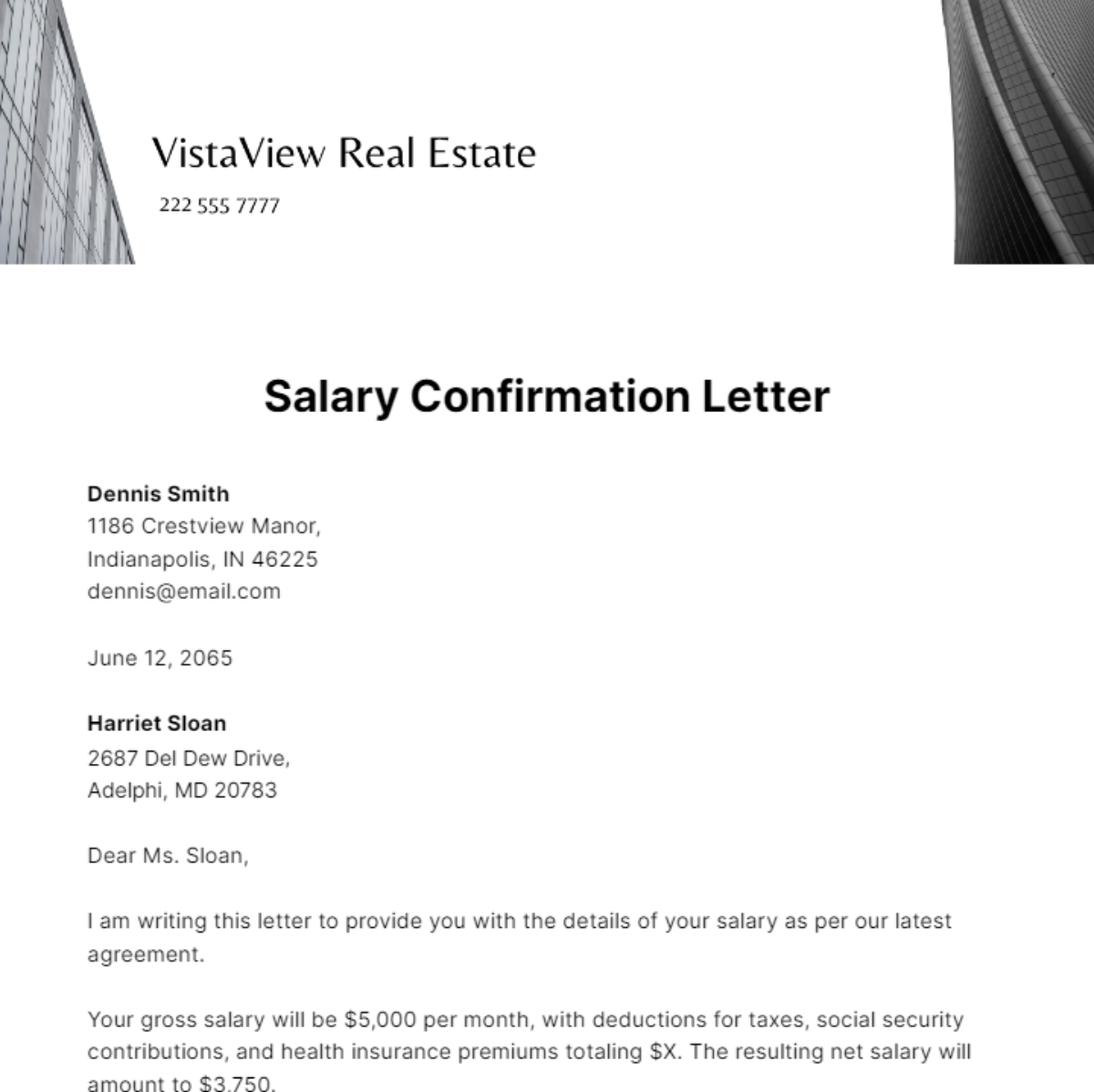 Free Salary Confirmation Letter Template
