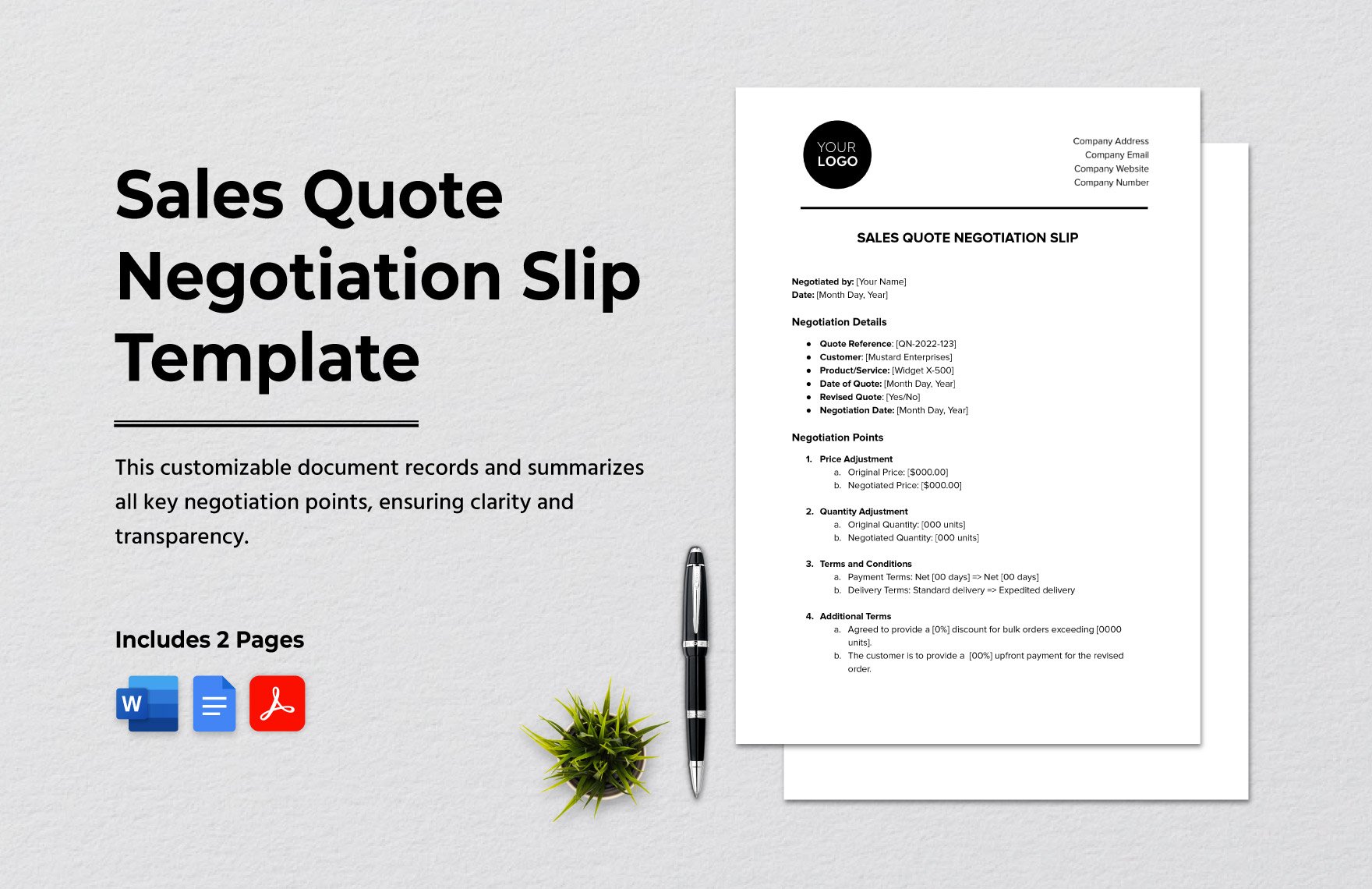 Sales Quote Negotiation Slip Template in Word, Google Docs, PDF