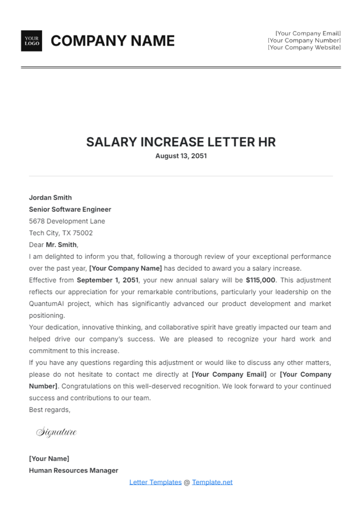 Salary Increase Letter HR Template - Edit Online & Download