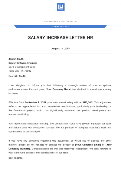 Free Salary Increase Letter HR Template to Edit Online