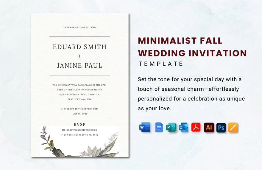 Minimalist Fall Wedding Invitation Template