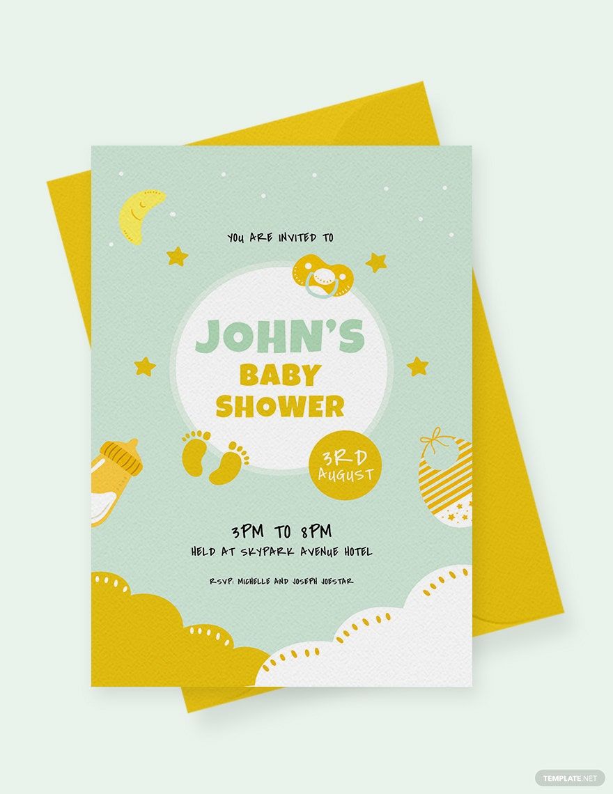 Mint White and Gold Baby Invitation Template