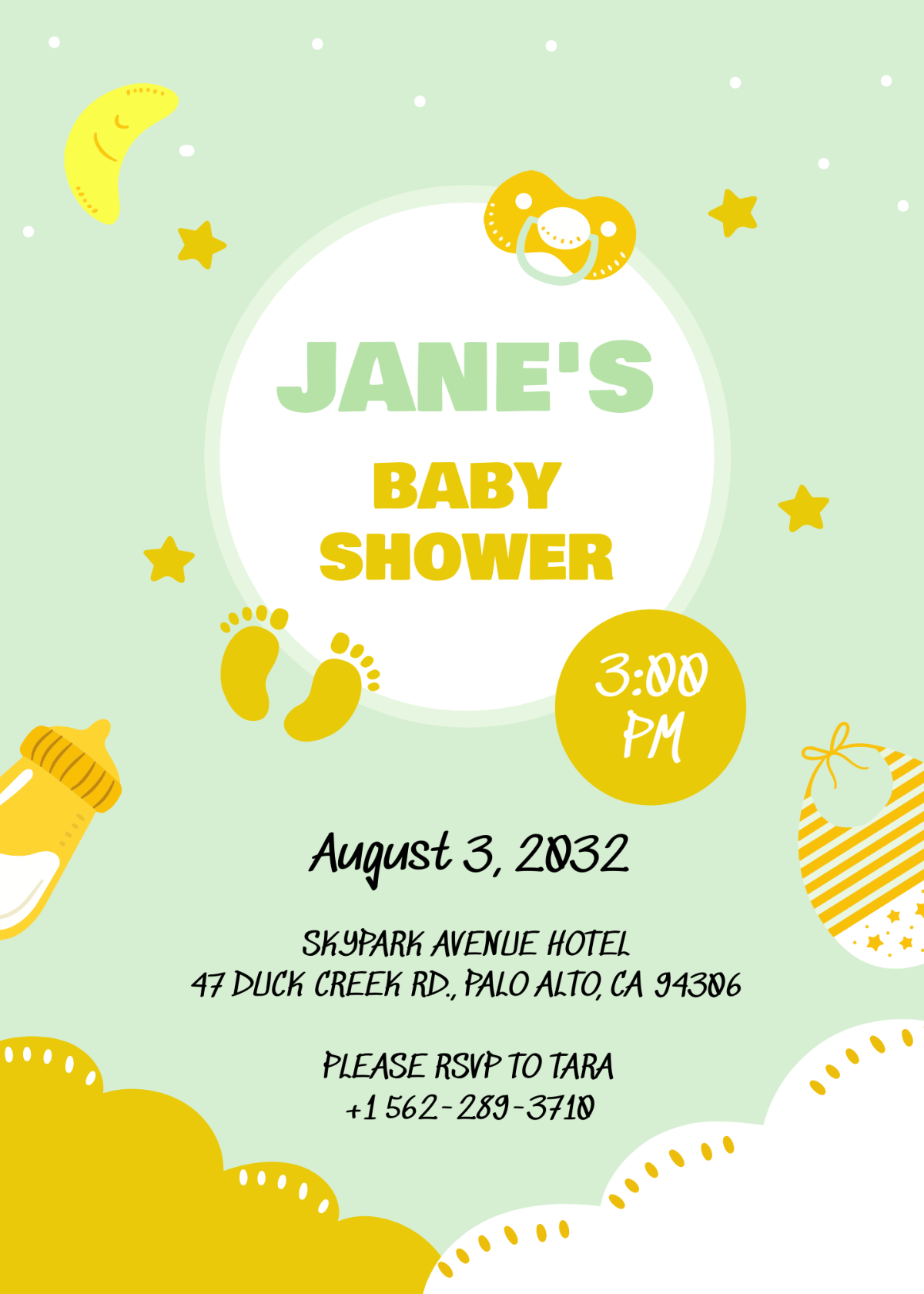 Mint White and Gold Baby Invitation Template