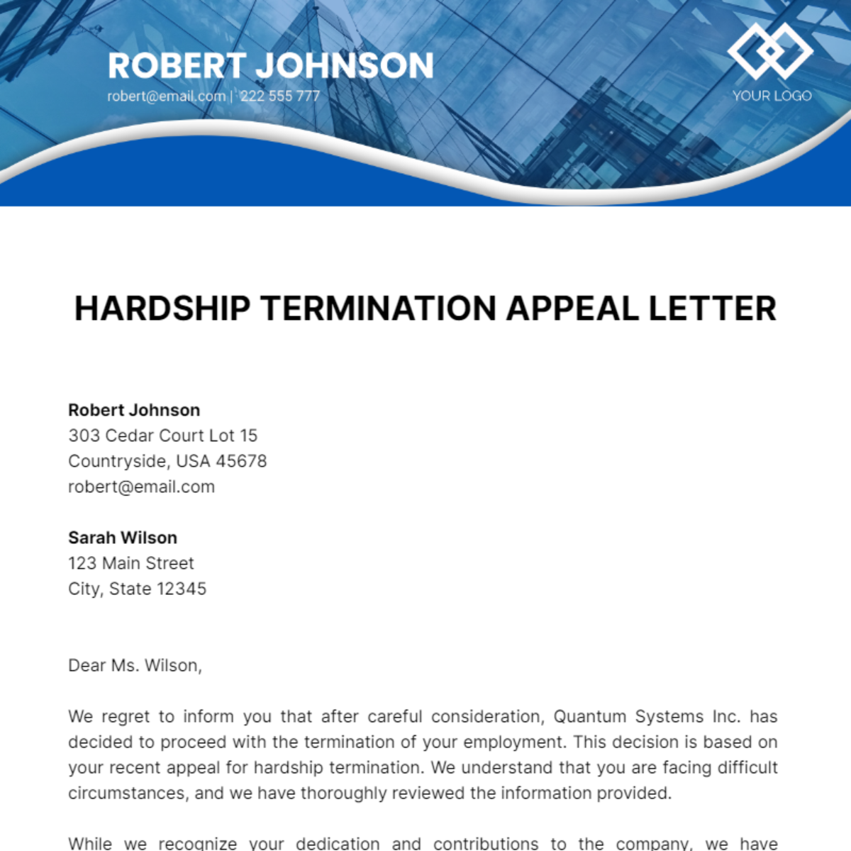 Hardship Termination Appeal Letter Template