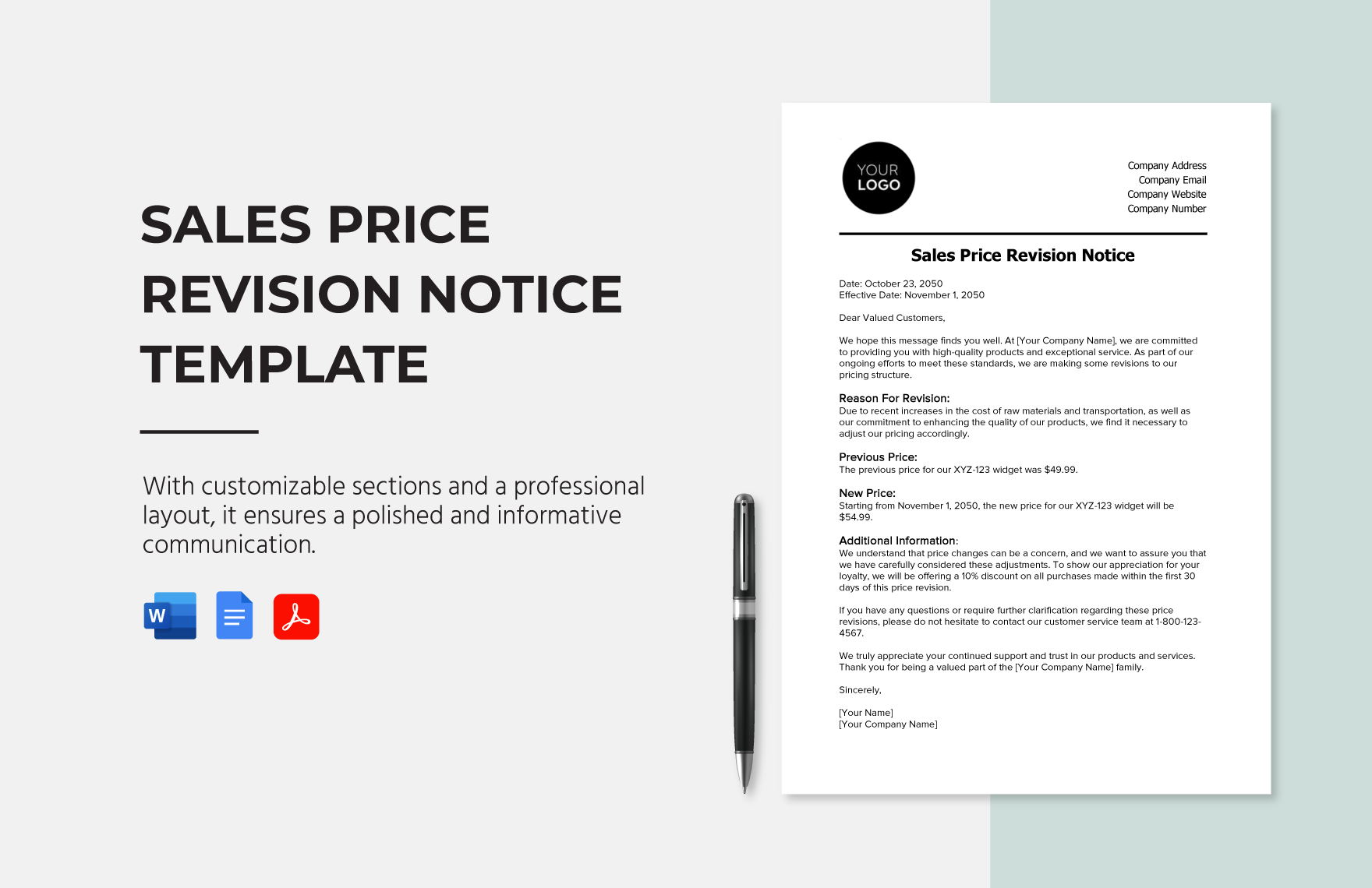 Sales Price Revision Notice Template