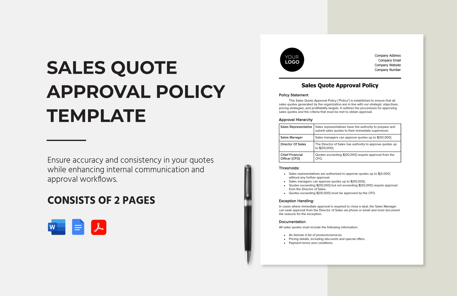 Sales Quote Approval Policy Template in Word, Google Docs, PDF