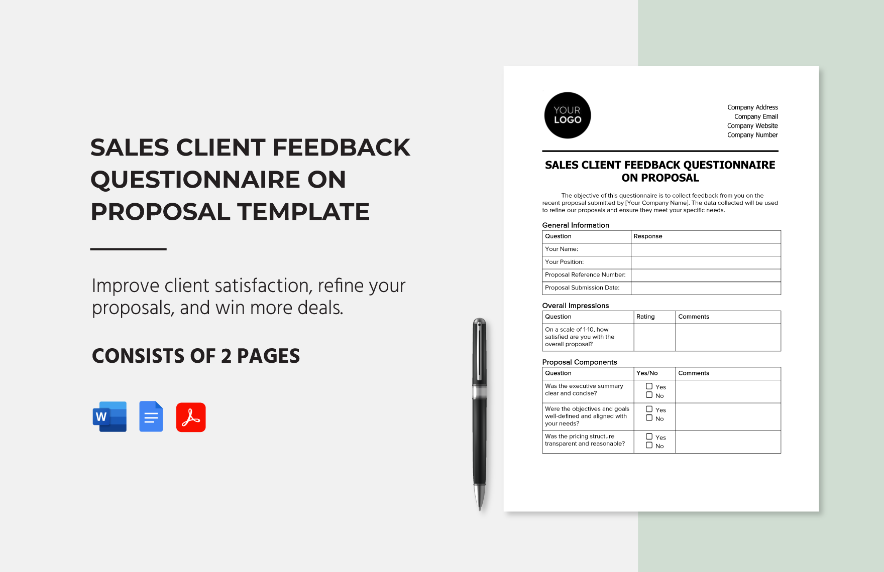 Sales Client Feedback Questionnaire on Proposal Template
