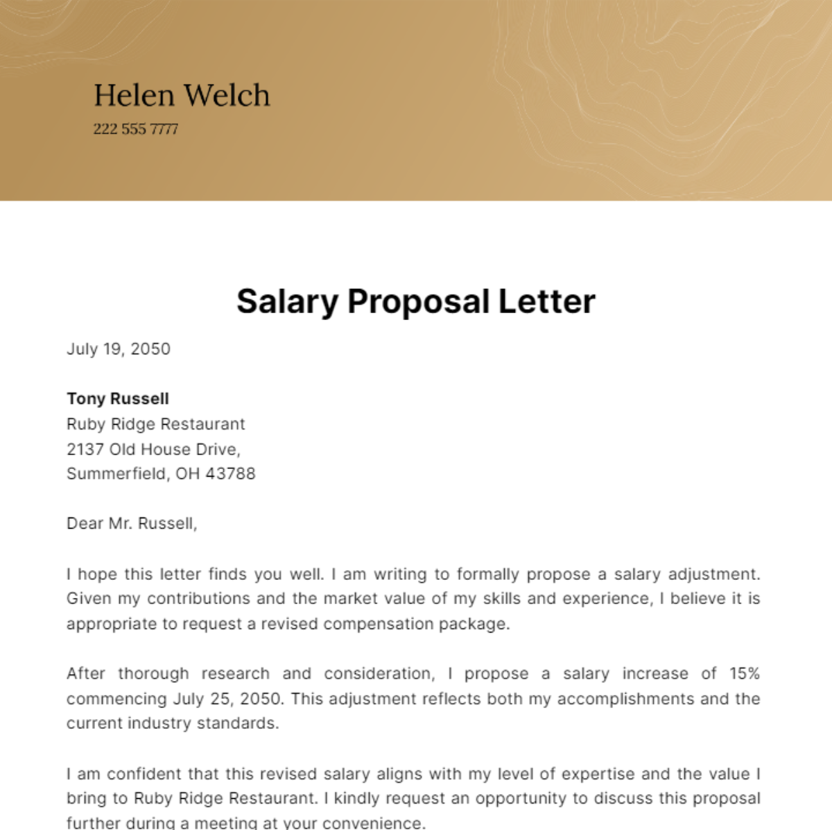 Salary Proposal Letter Template