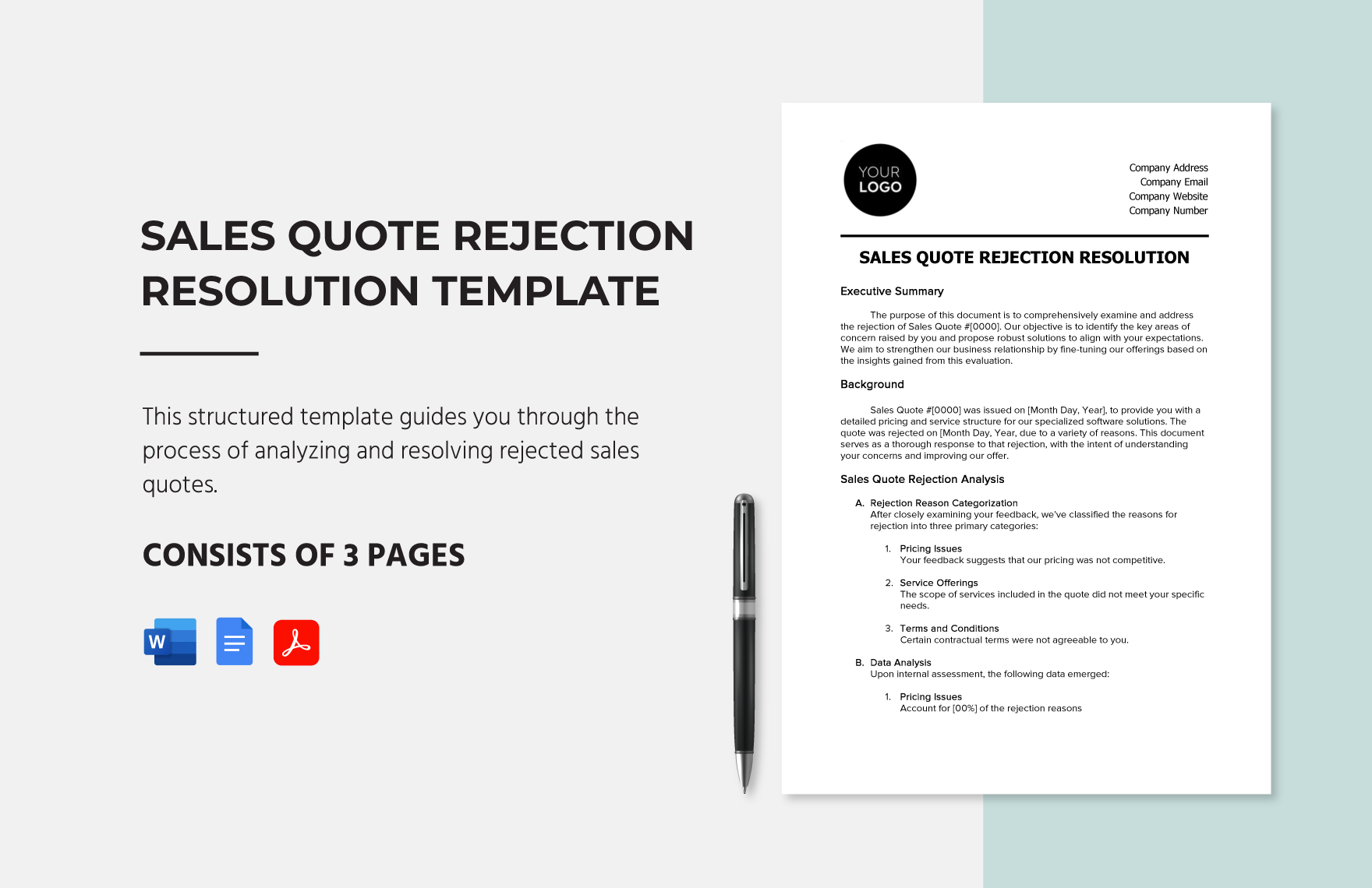 Sales Quote Rejection Resolution Template in Word, Google Docs, PDF