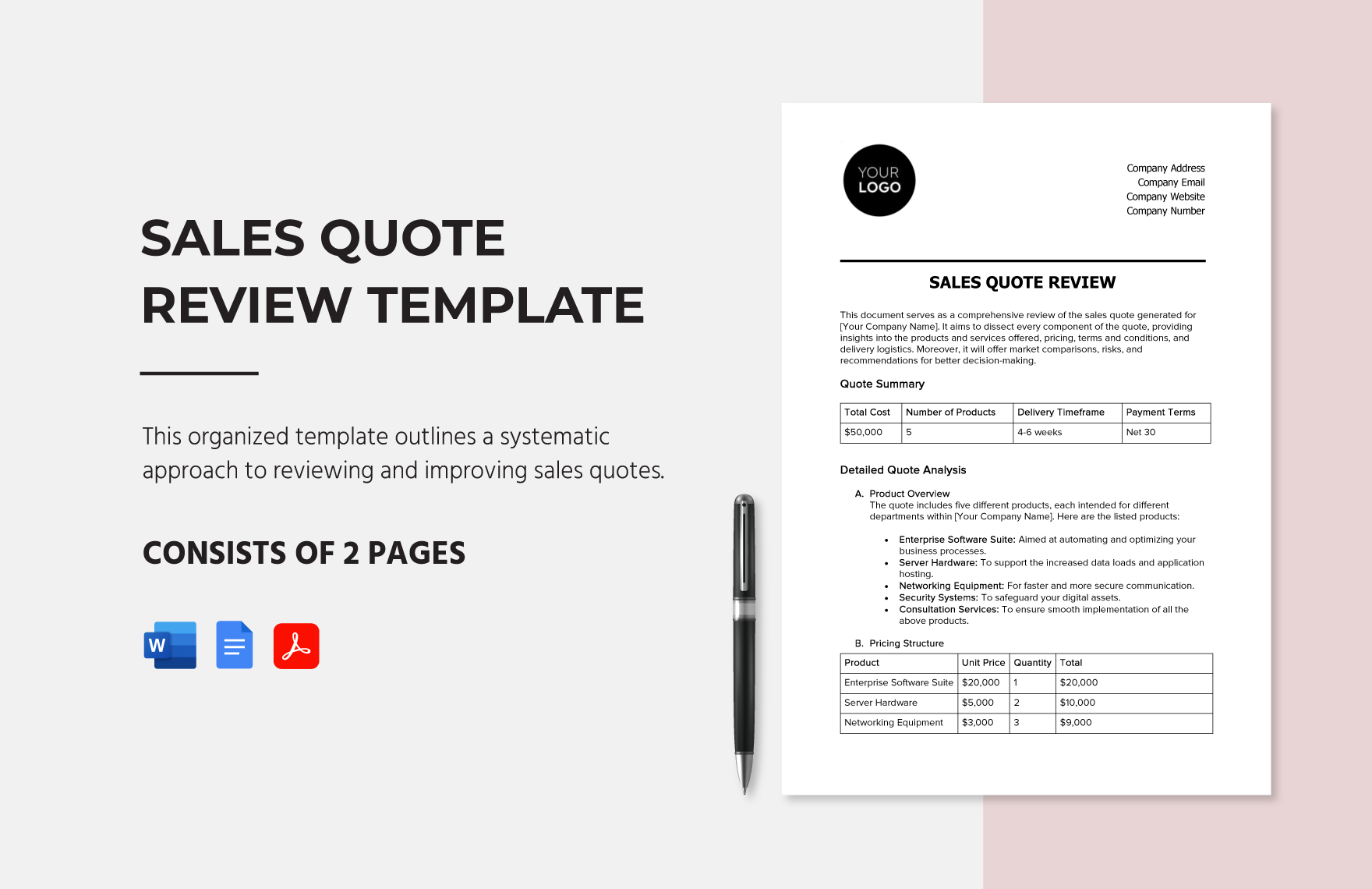 Sales Quote Review Template in Word, Google Docs, PDF