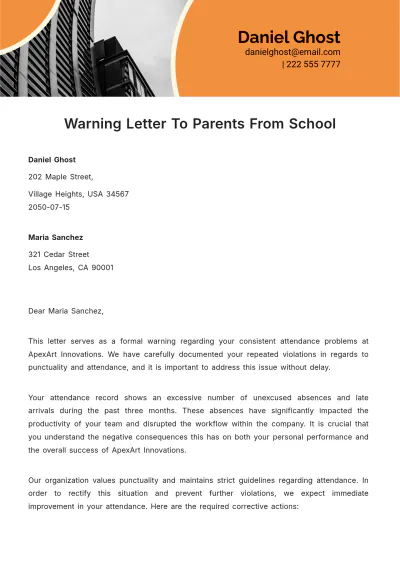 Free Warning Letter To Parents From School Template to Edit Online