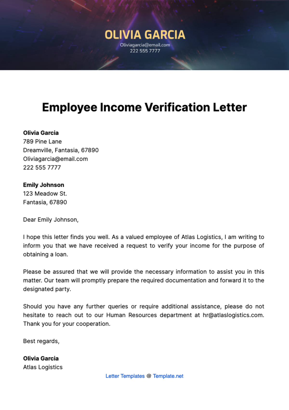 Employee Income Verification Letter Template