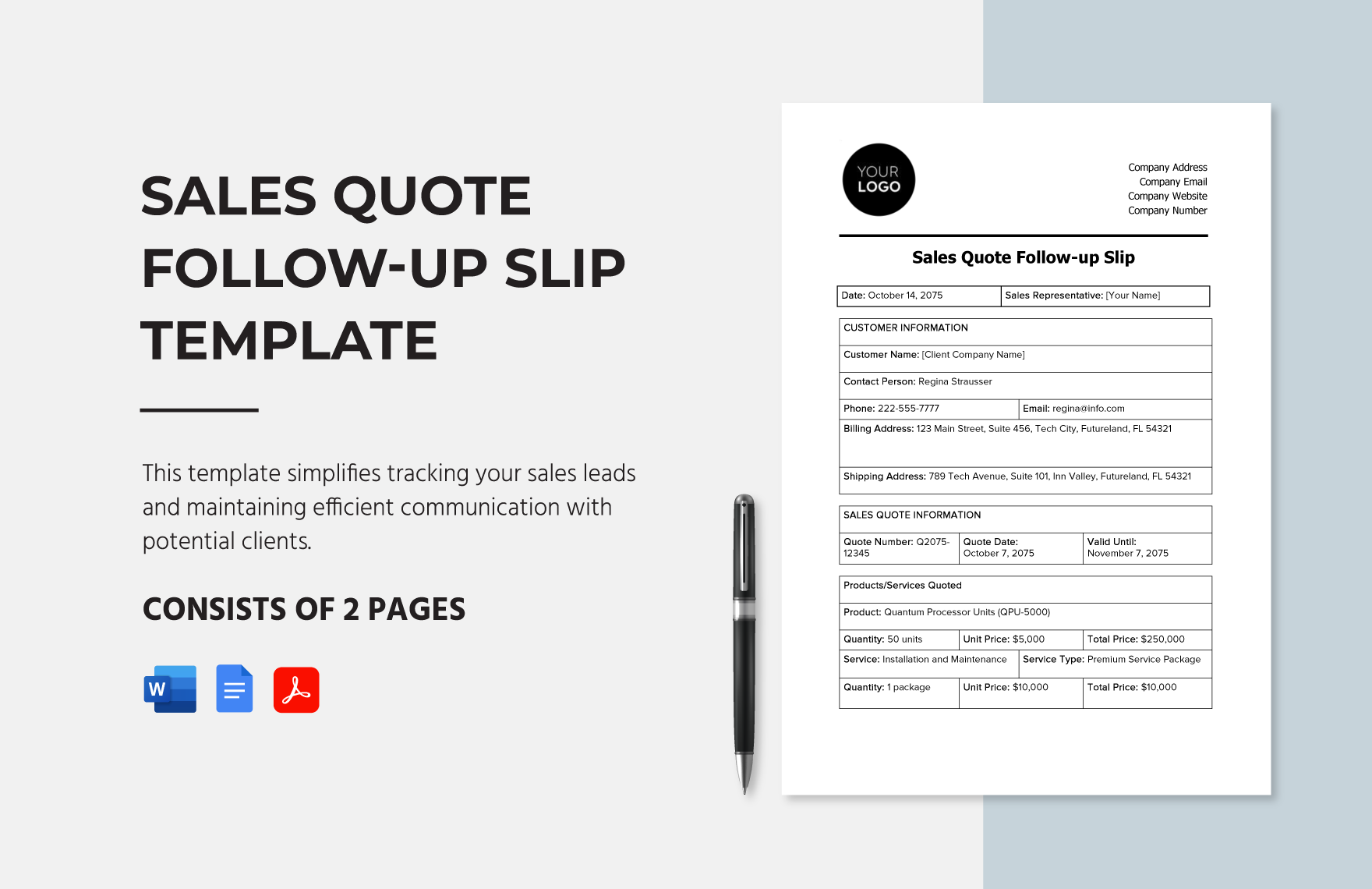 Sales Quote Follow-up Slip Template in Word, Google Docs, PDF