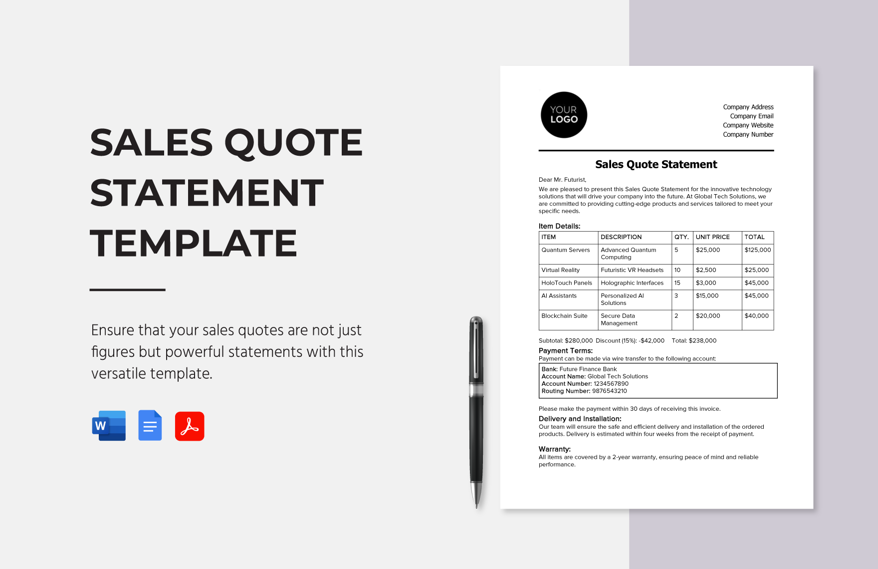 Sales Quote Statement Template in Word, PDF
