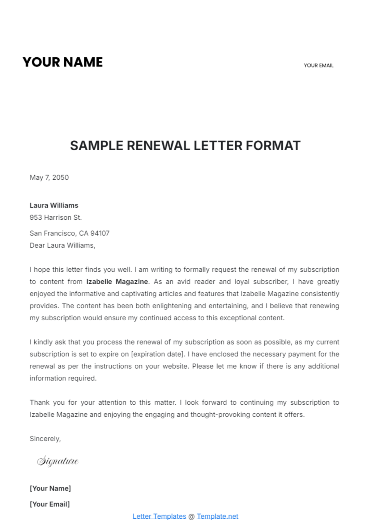 Sample Renewal Letter Format Template - Edit Online & Download