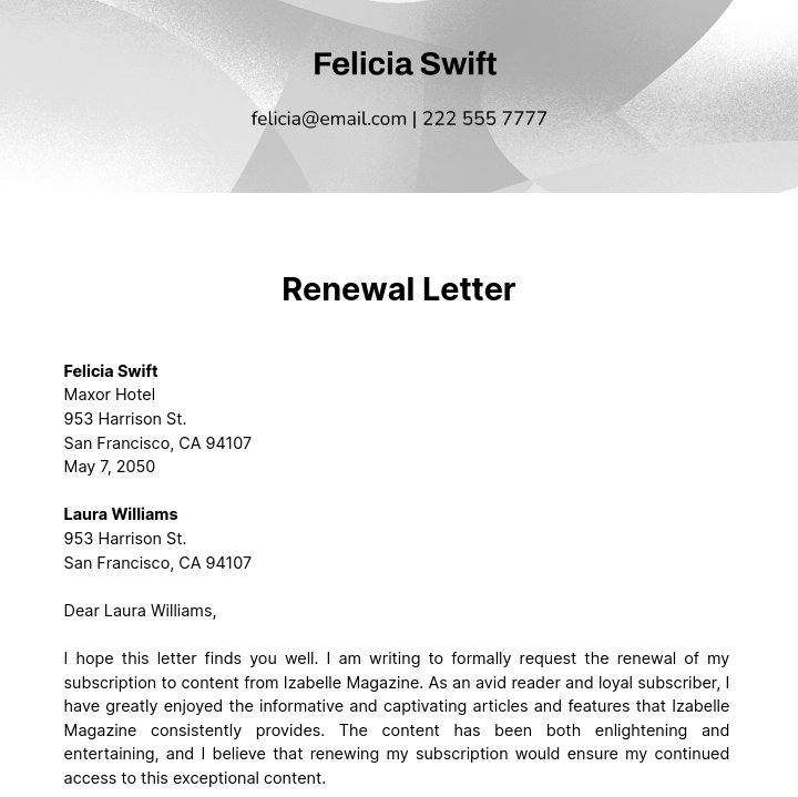 Sample Renewal Letter Template