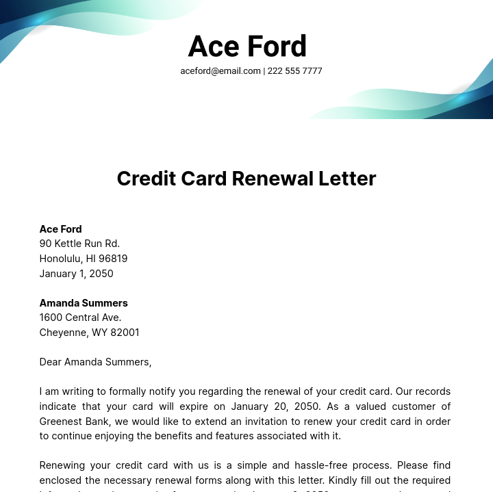 Credit Card Renewal Letter Template