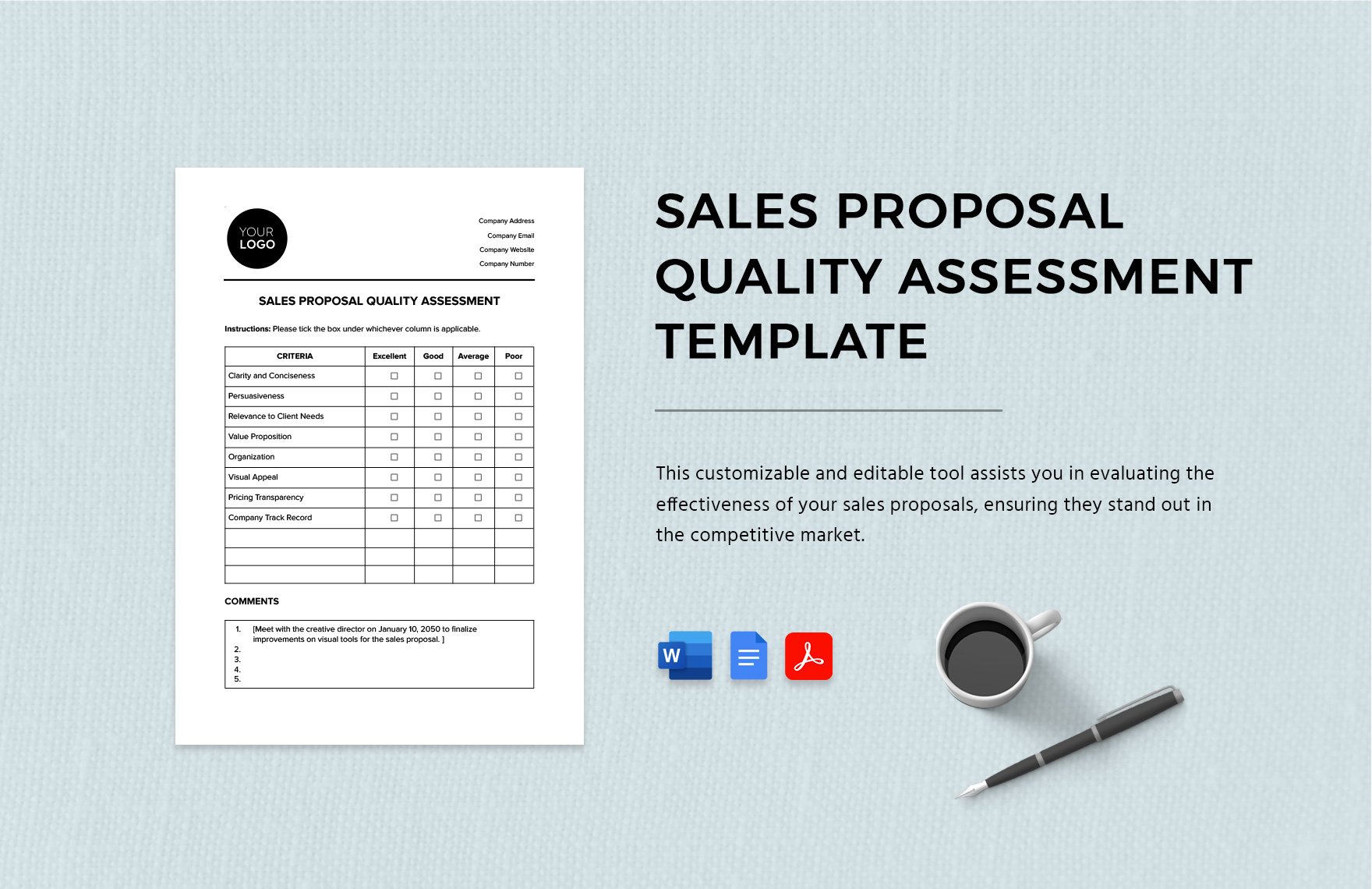 Sales Proposal Quality Assessment Template in Word, Google Docs, PDF