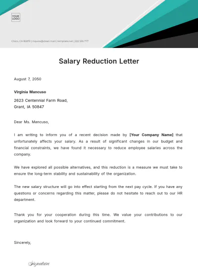 Free Salary Reduction Letter Template to Edit Online