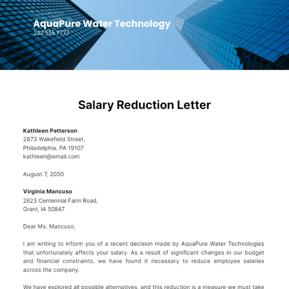 Salary Reduction Letter Template