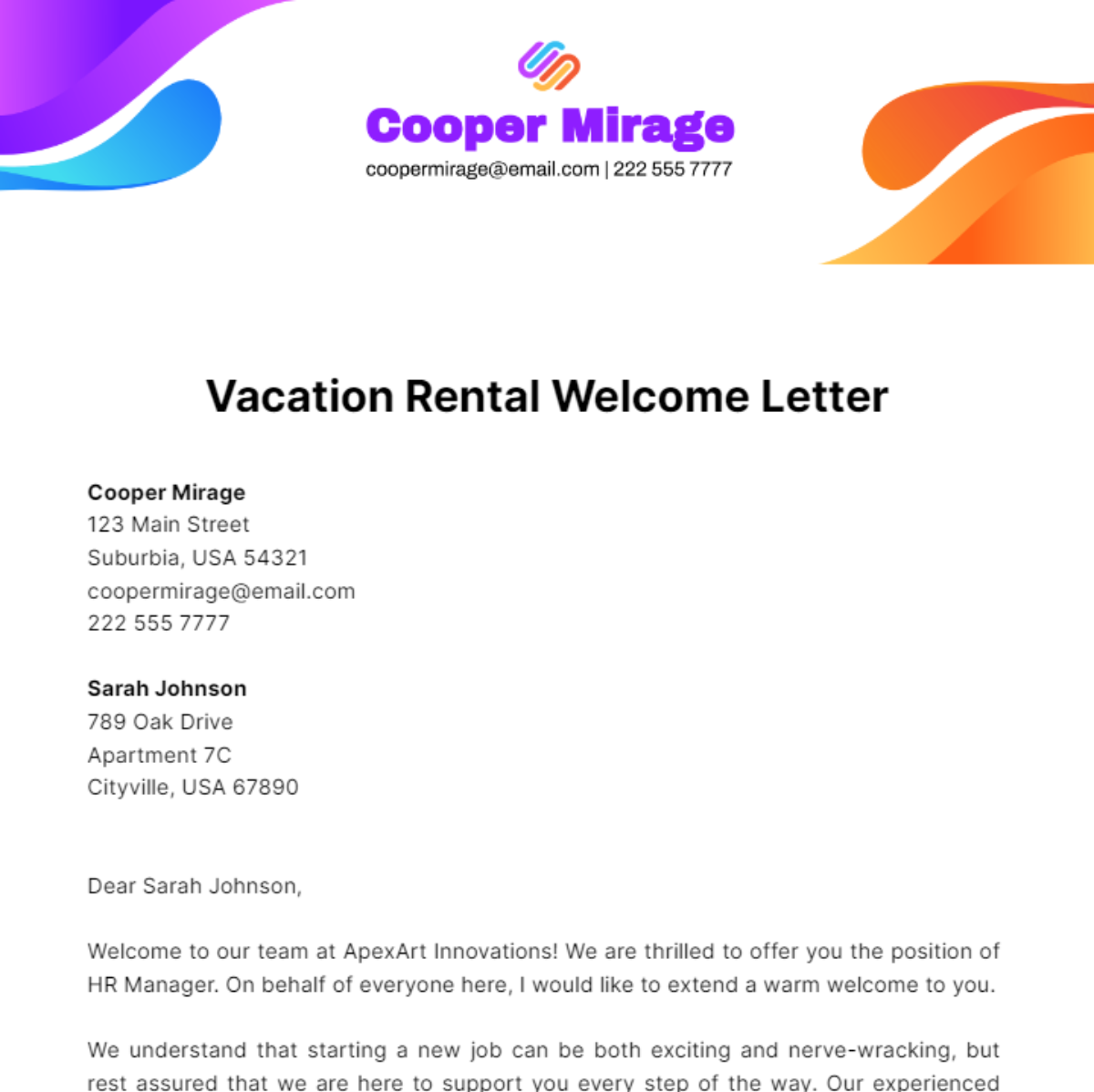 Free Vacation Rental Welcome Letter  Template