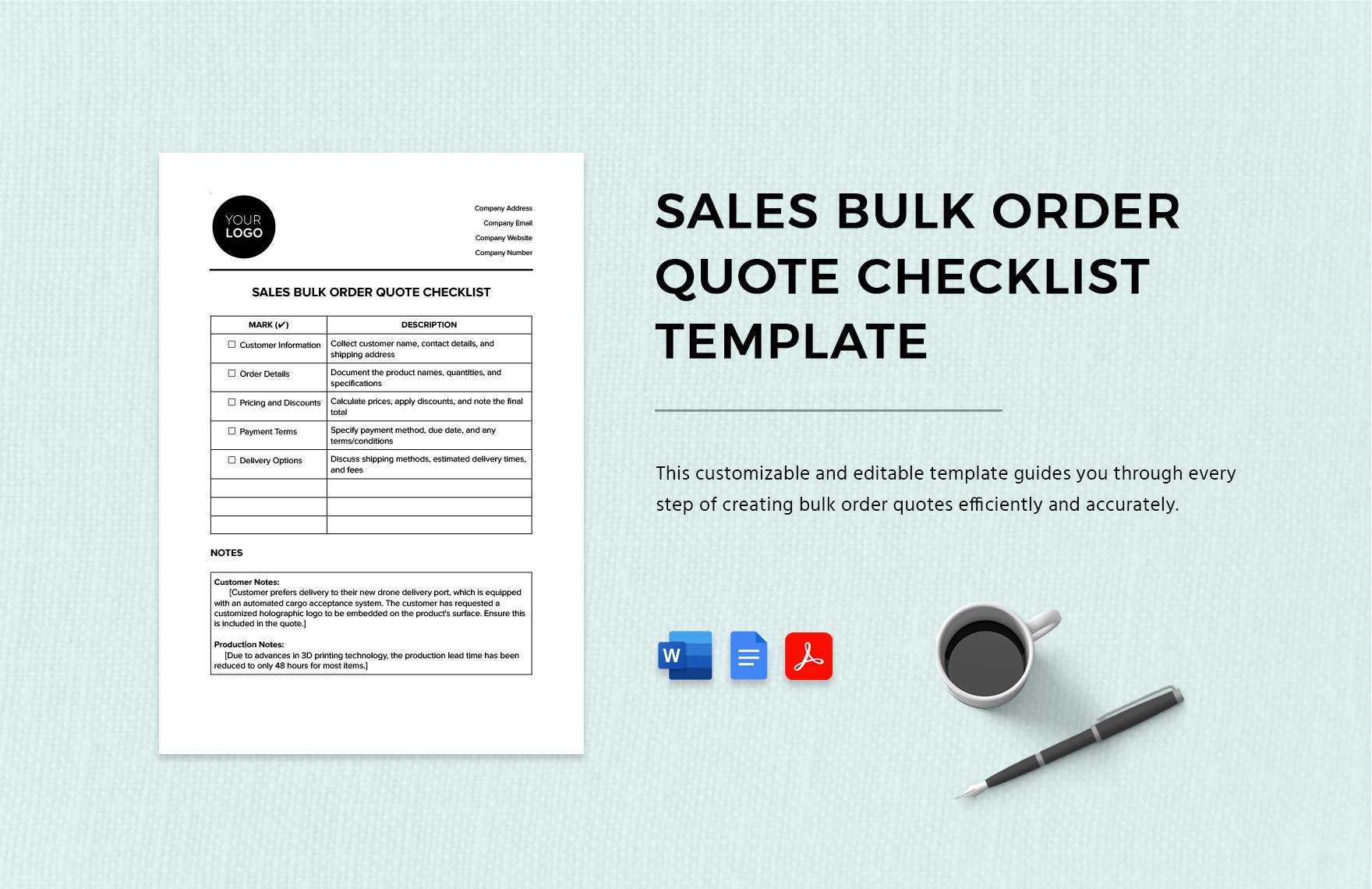 Sales Bulk Order Quote Checklist Template