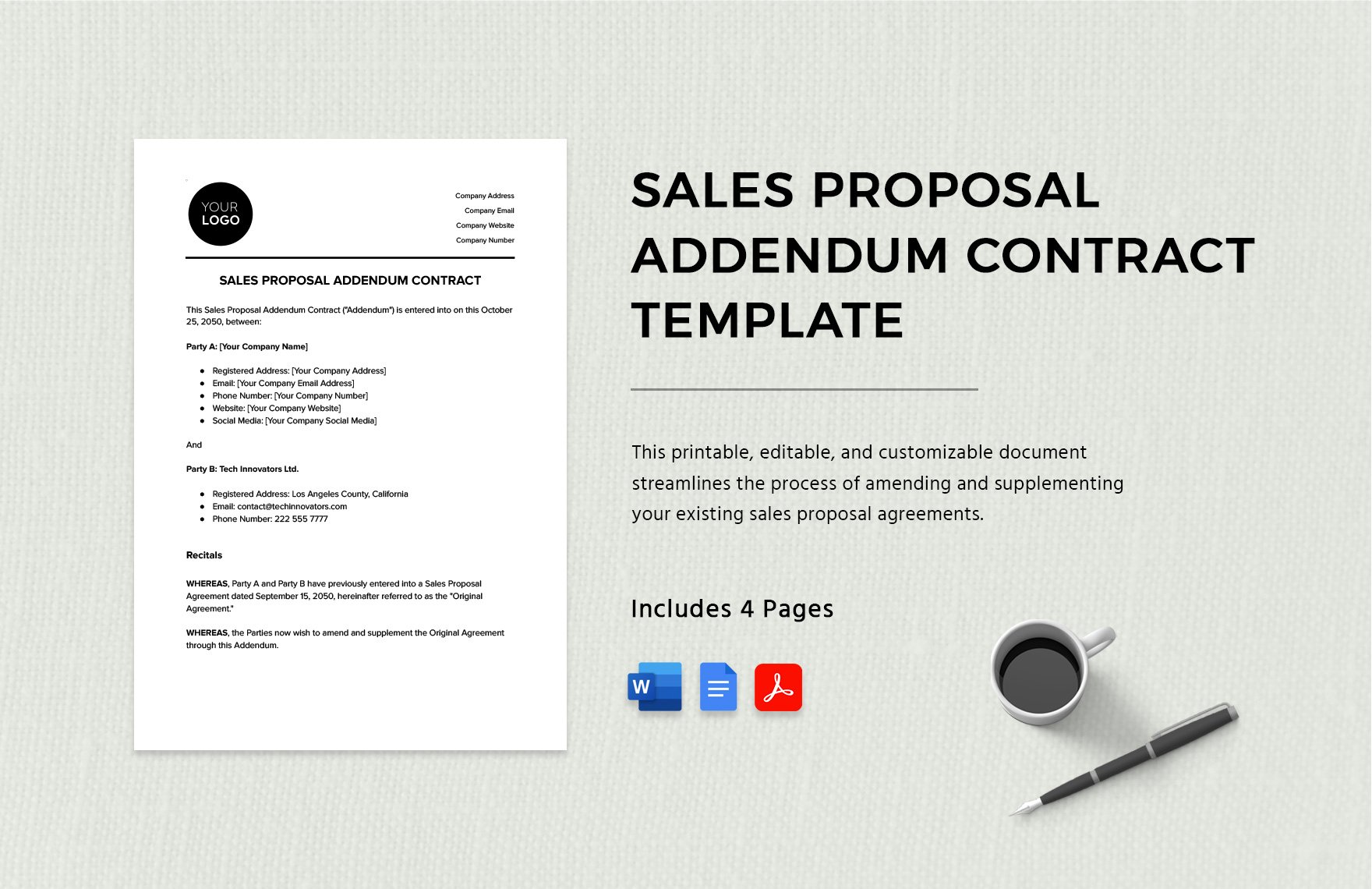  Sales Proposal Addendum Contract Template