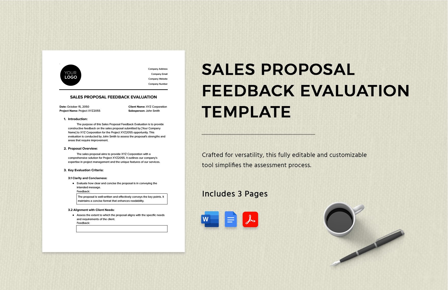 Sales Proposal Feedback Evaluation Template in Word, Google Docs, PDF