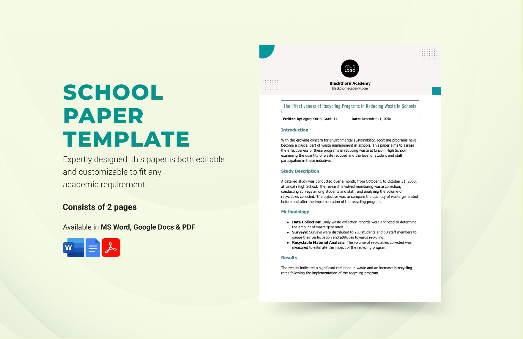 Free School Paper Template in Word, Google Docs, PDF