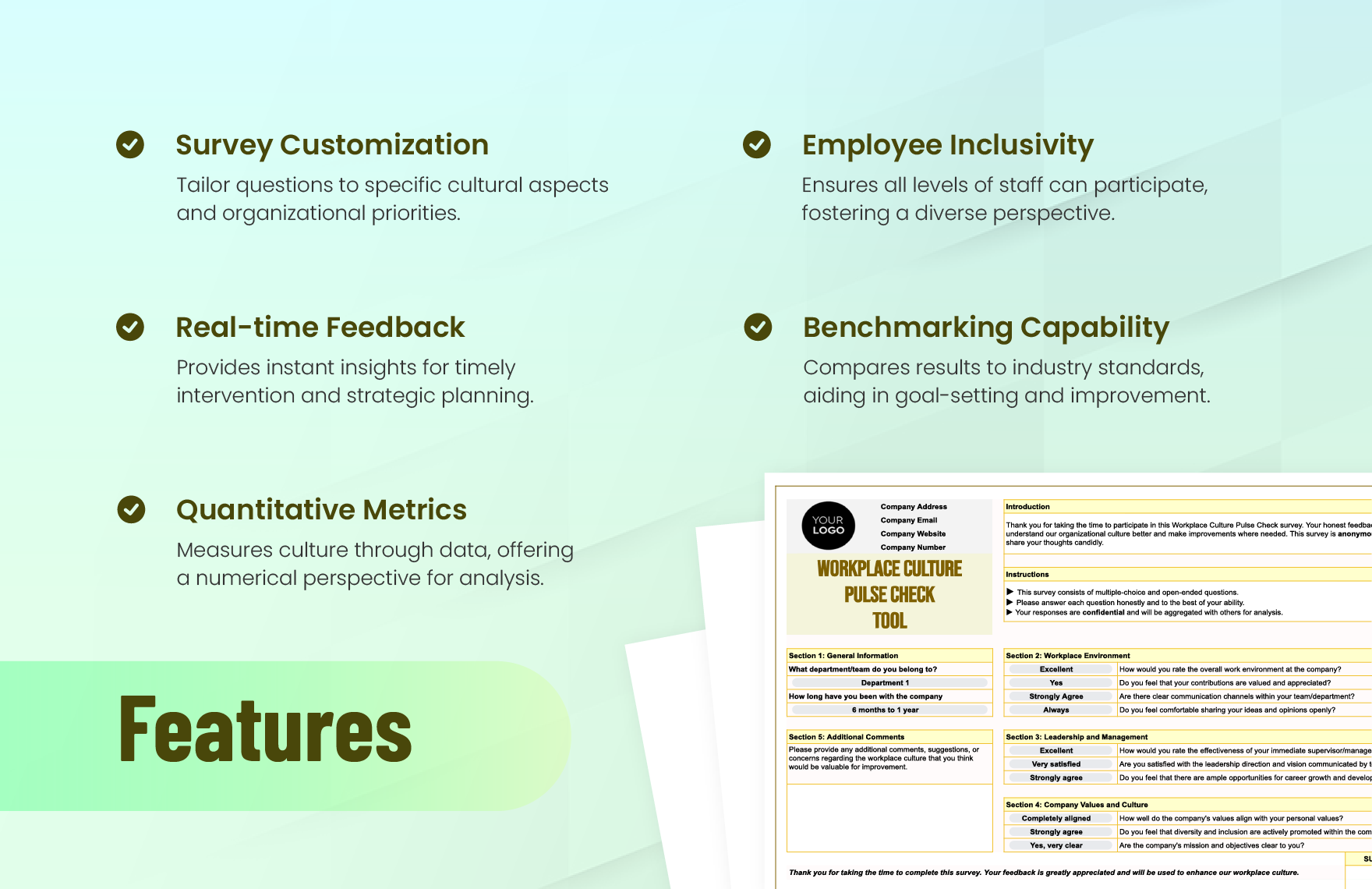 Workplace Culture Pulse Check Tool HR Template
