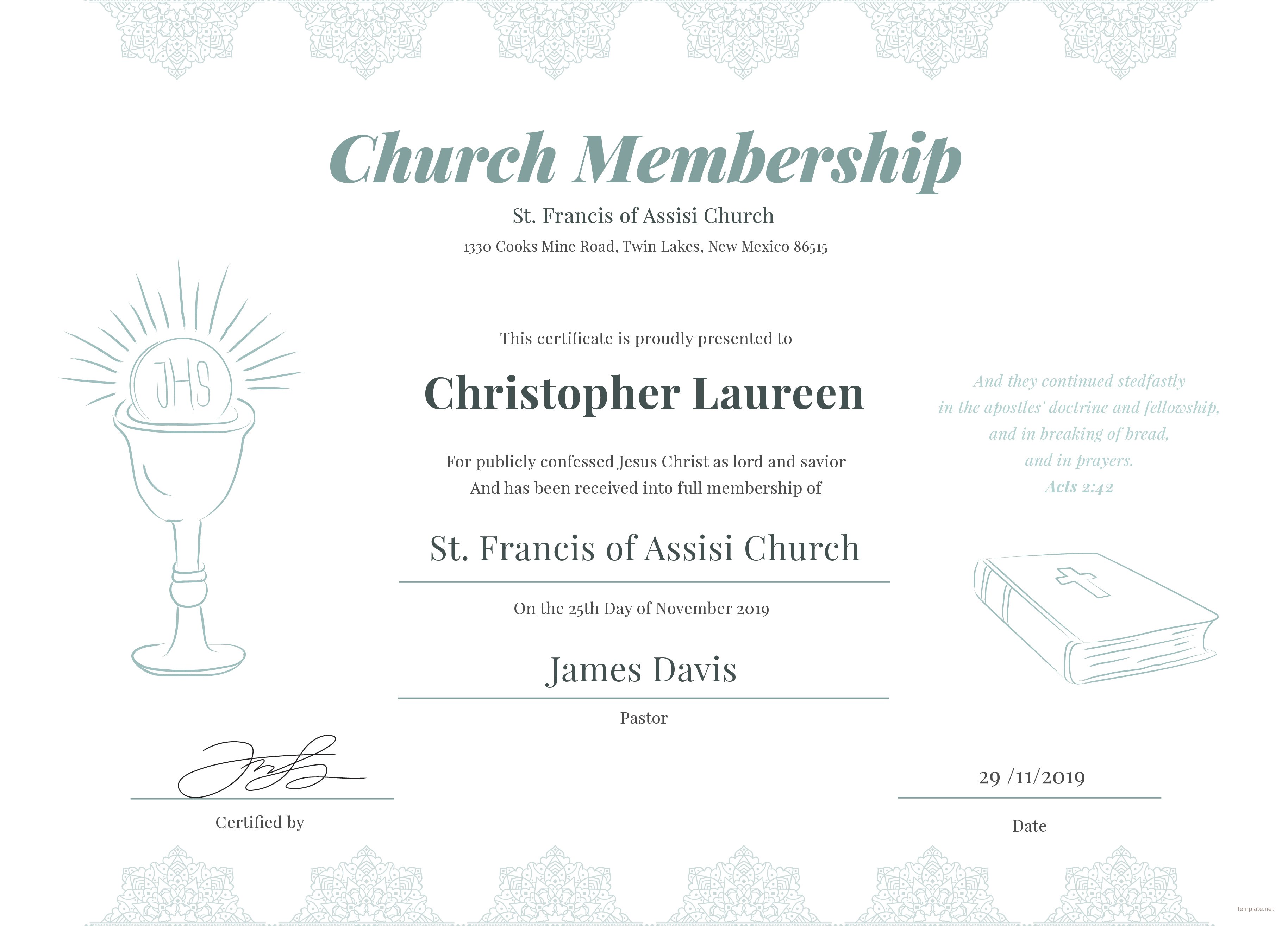 Church Membership Certificate Printable Free / 5+ Free Printable