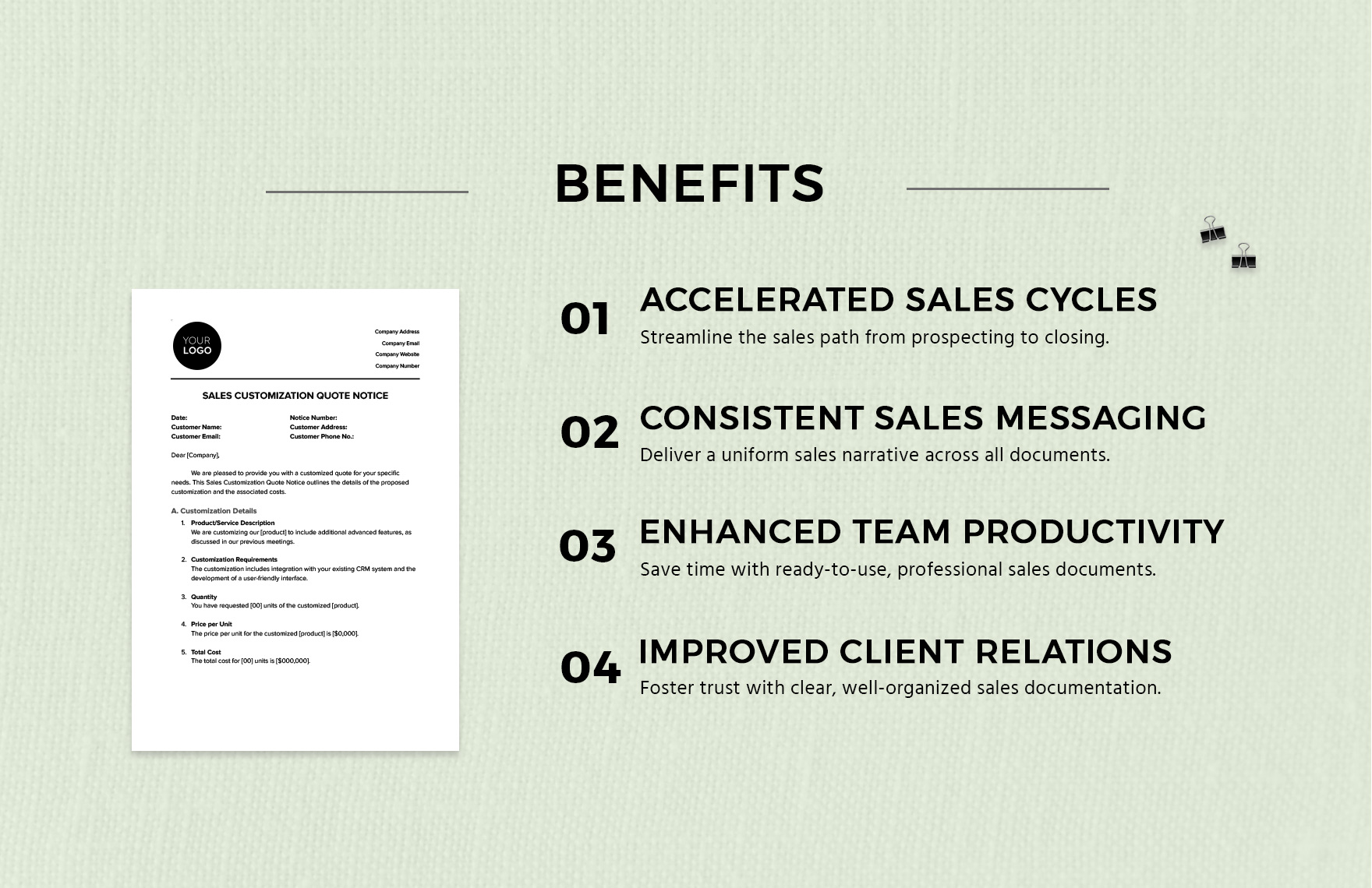 Sales Customization Quote Notice Template