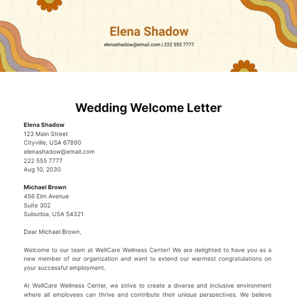 Wedding Welcome Letter Template