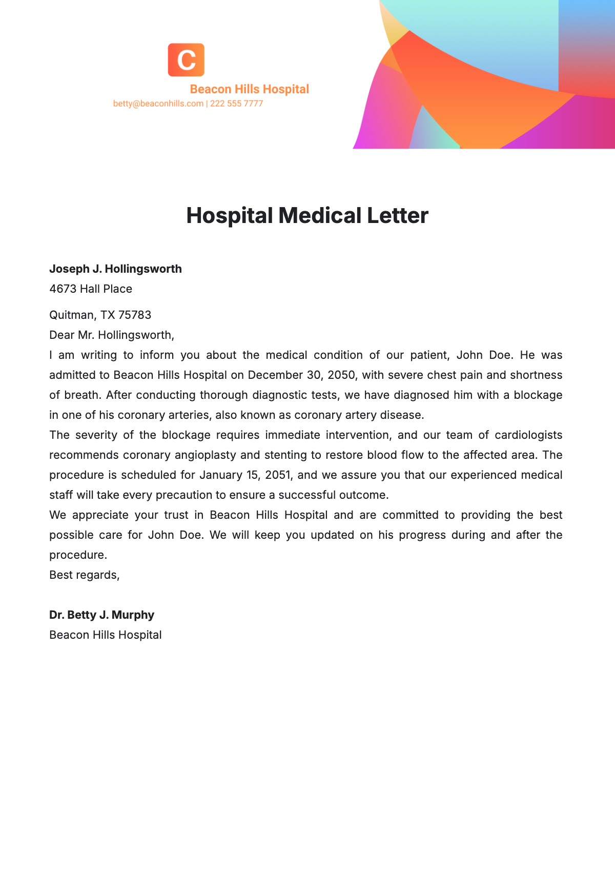 Hospital Medical Letter Template - Edit Online & Download