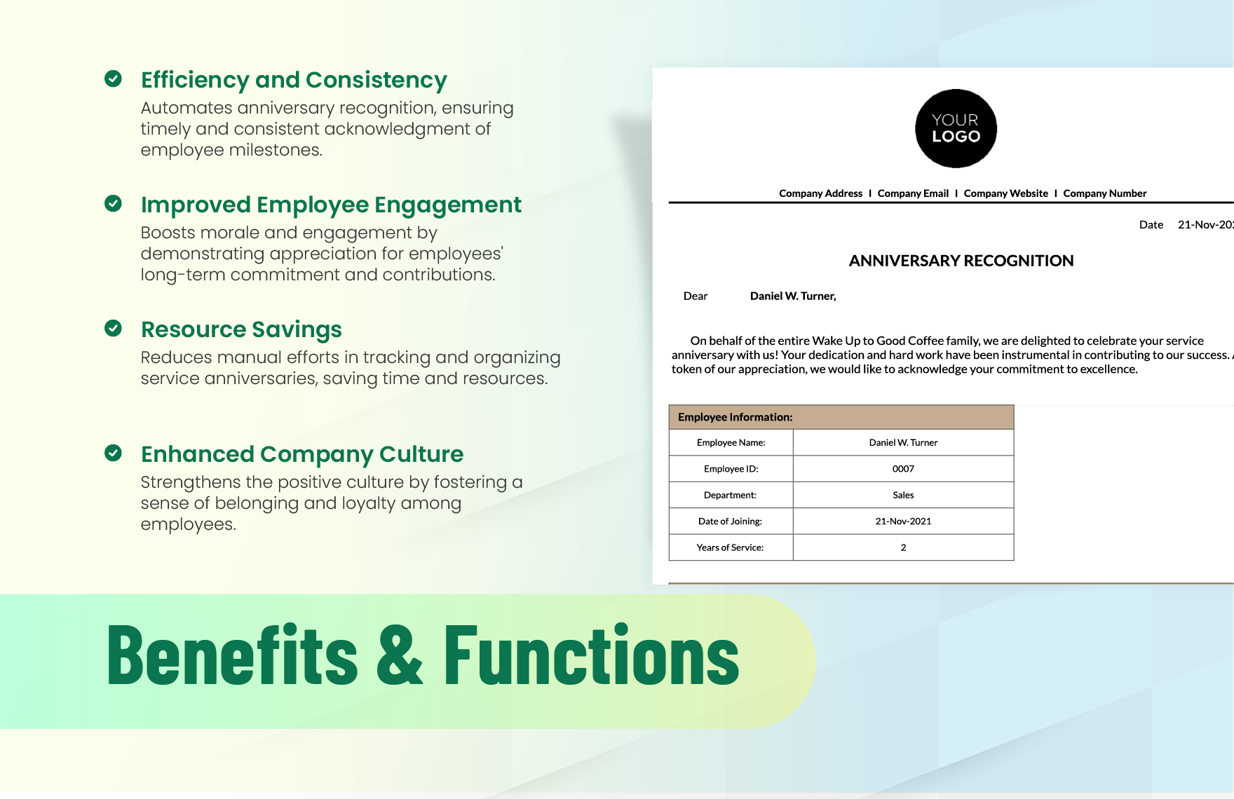 Automated Service Anniversary Recognition System HR Template