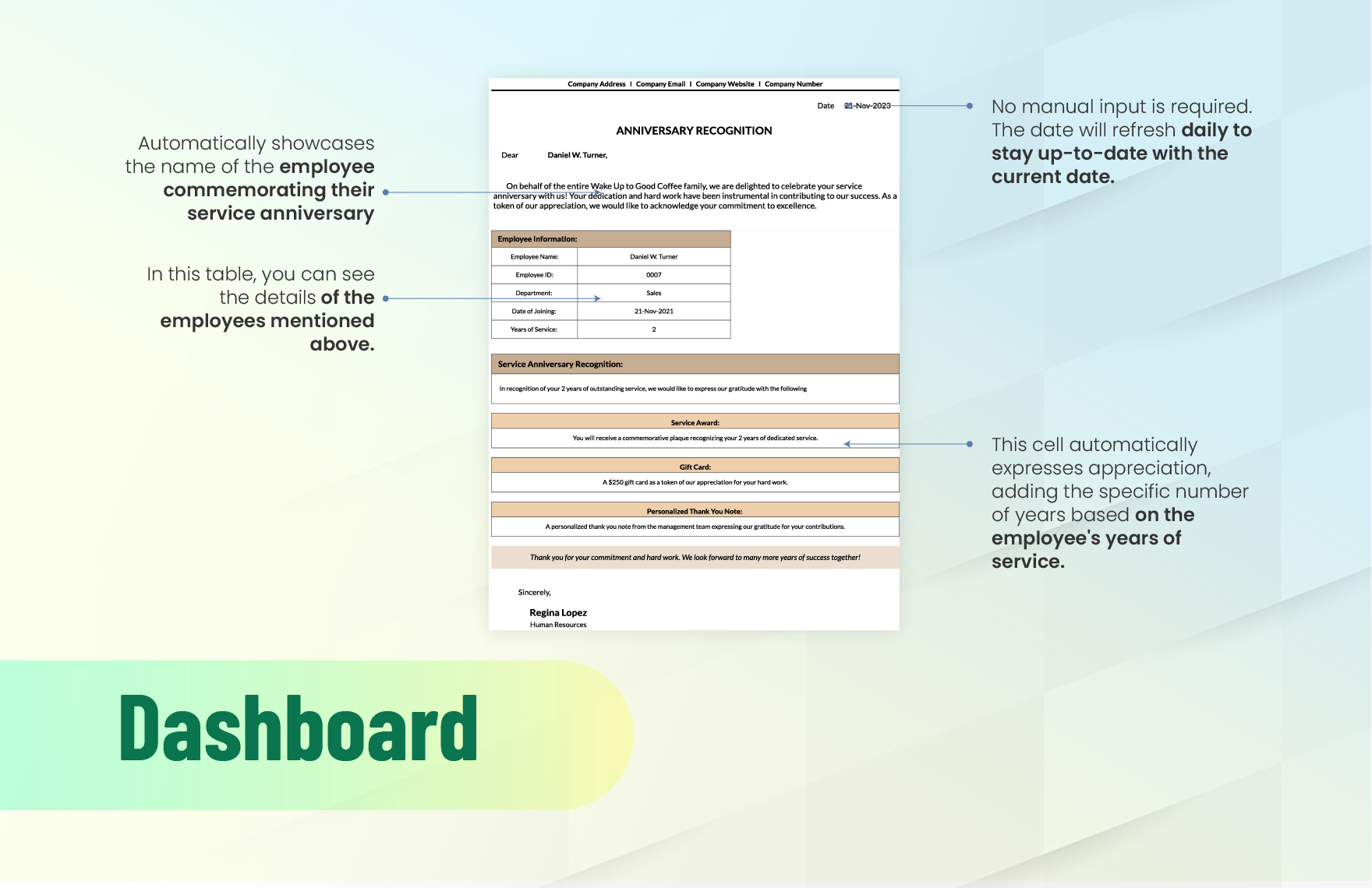 Automated Service Anniversary Recognition System HR Template
