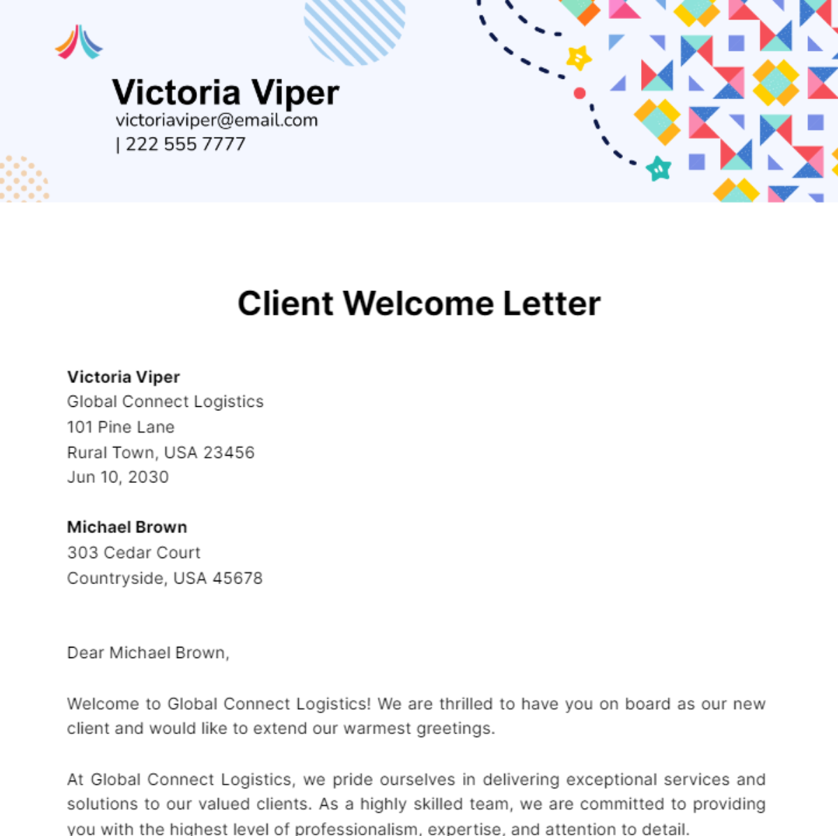 Client Welcome Letter Template
