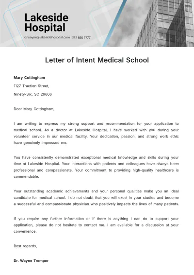 Free Letter of Intent Medical School Template to Edit Online