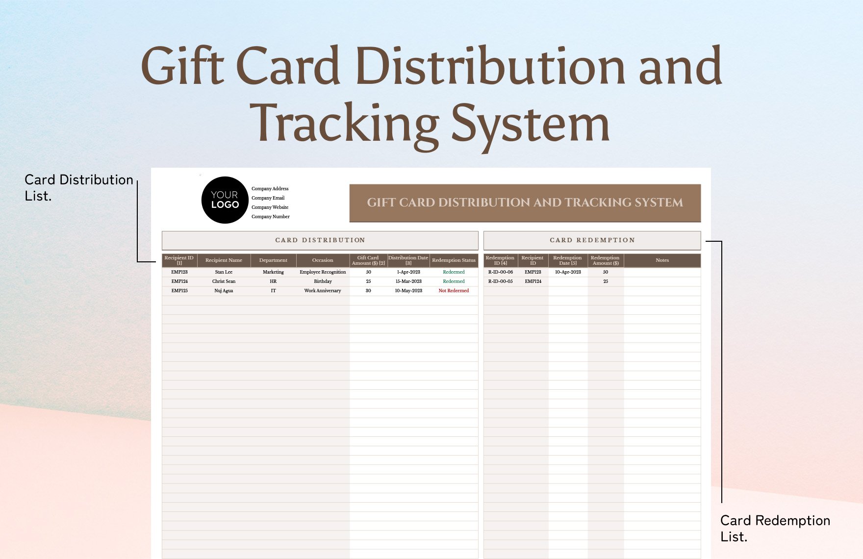 Gift Card Distribution and Tracking System HR Template