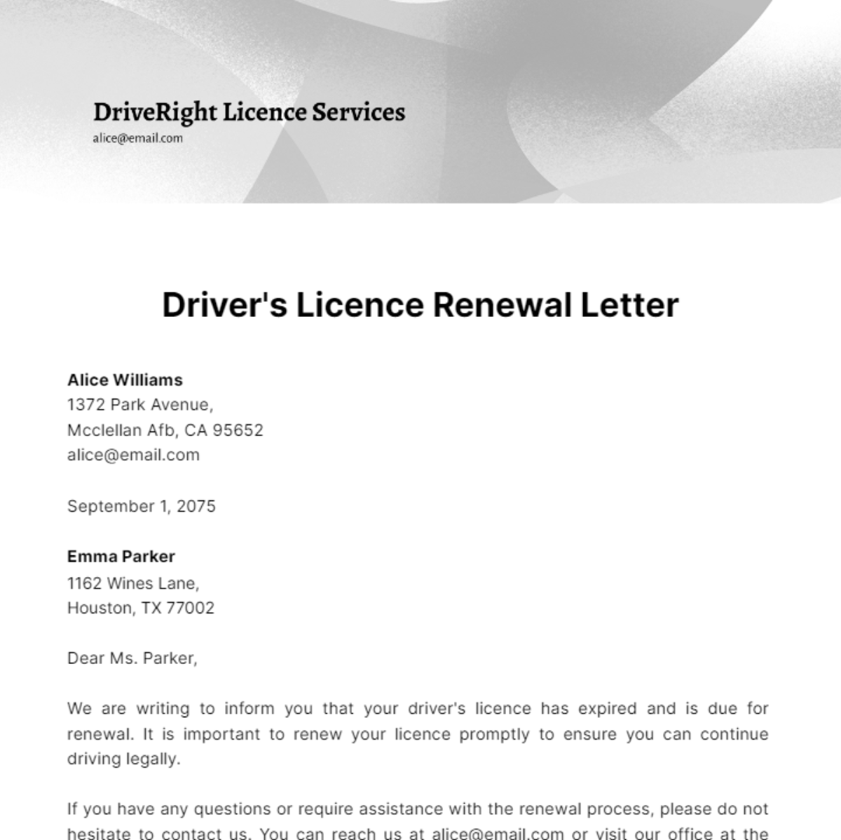 Free Driving Licence Renewal Letter Template