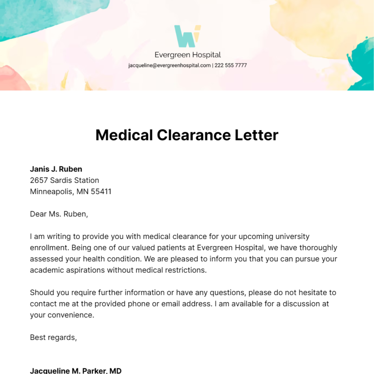 Free Medical Clearance Letter Template