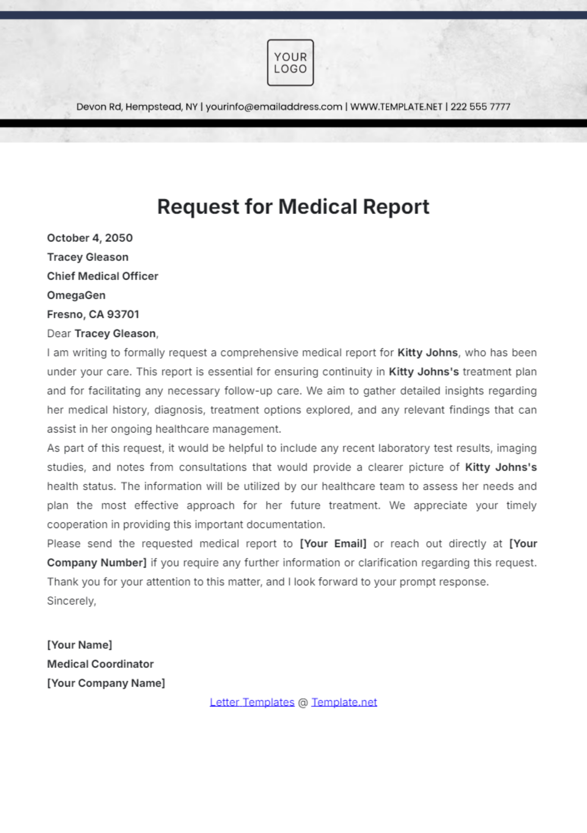 Request for Medical Report Letter Template - Edit Online & Download