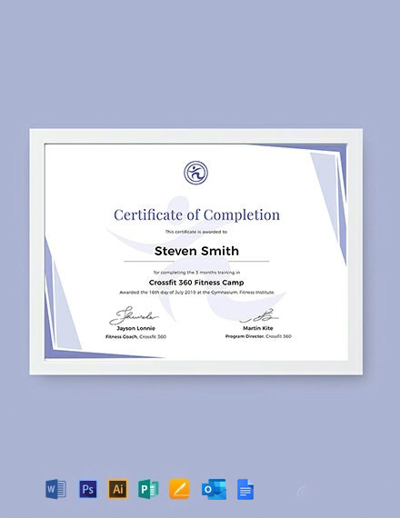 Completion of Training Certificate Template - Google Docs, Illustrator, Word, Outlook, Apple Pages, PSD, Publisher
